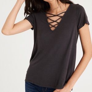 WHITE cross front soft and sexy AEO tee